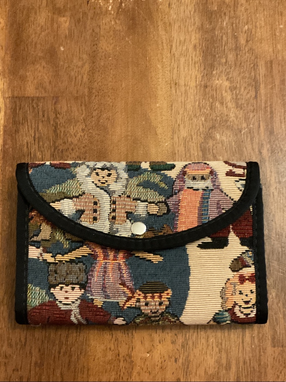 Tapestry Trifold Wallet with Black Trim - Multi